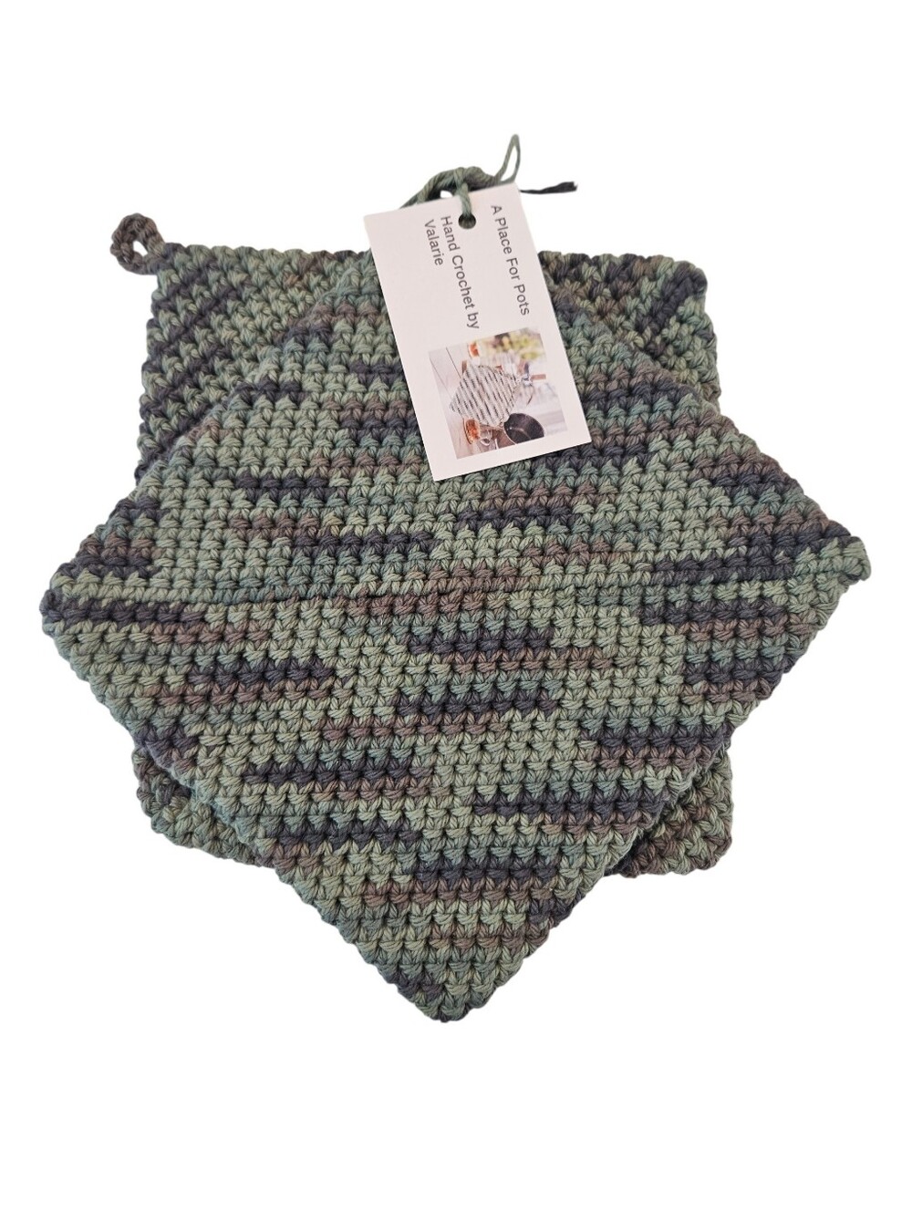 Handmade Crochet Potholder Set of 2: Camouflage Cotton Hot Pads Double Layer